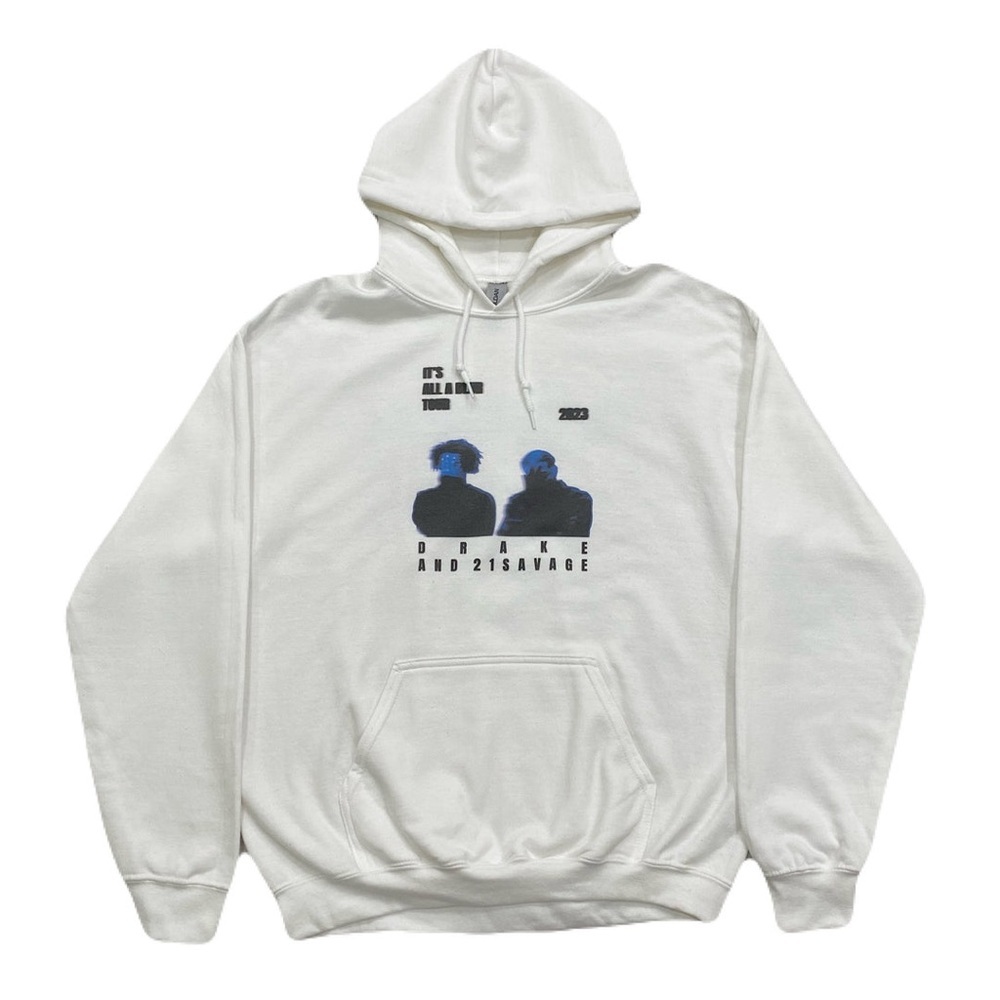 Drake 21 Savage It’s All A Blur 2023 Tour White Graphic Hoodie rare size large